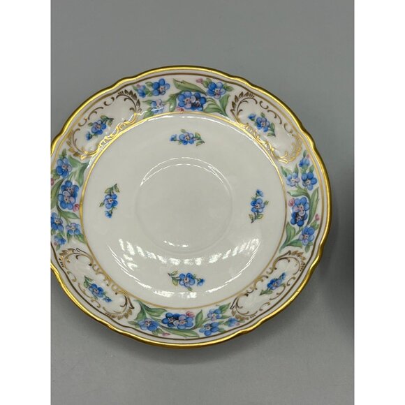 Vtg Schumann Bavarian Teacup & Saucer Set Demi Tasse Forget Me Not Blue Gold Rim - Picture 6 of 11